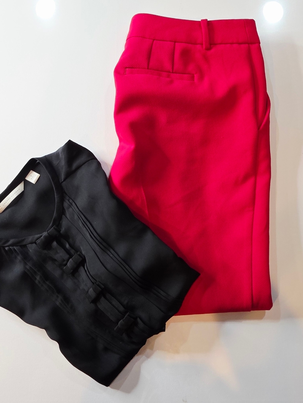 BUNDLE Talbots Red Dress Pants 10P & LC Lauren Conrad Black Tuxedo Blouse Small - Picture 3 of 8